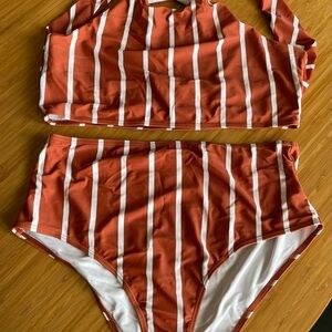Retro Orange and White Striped Bikini